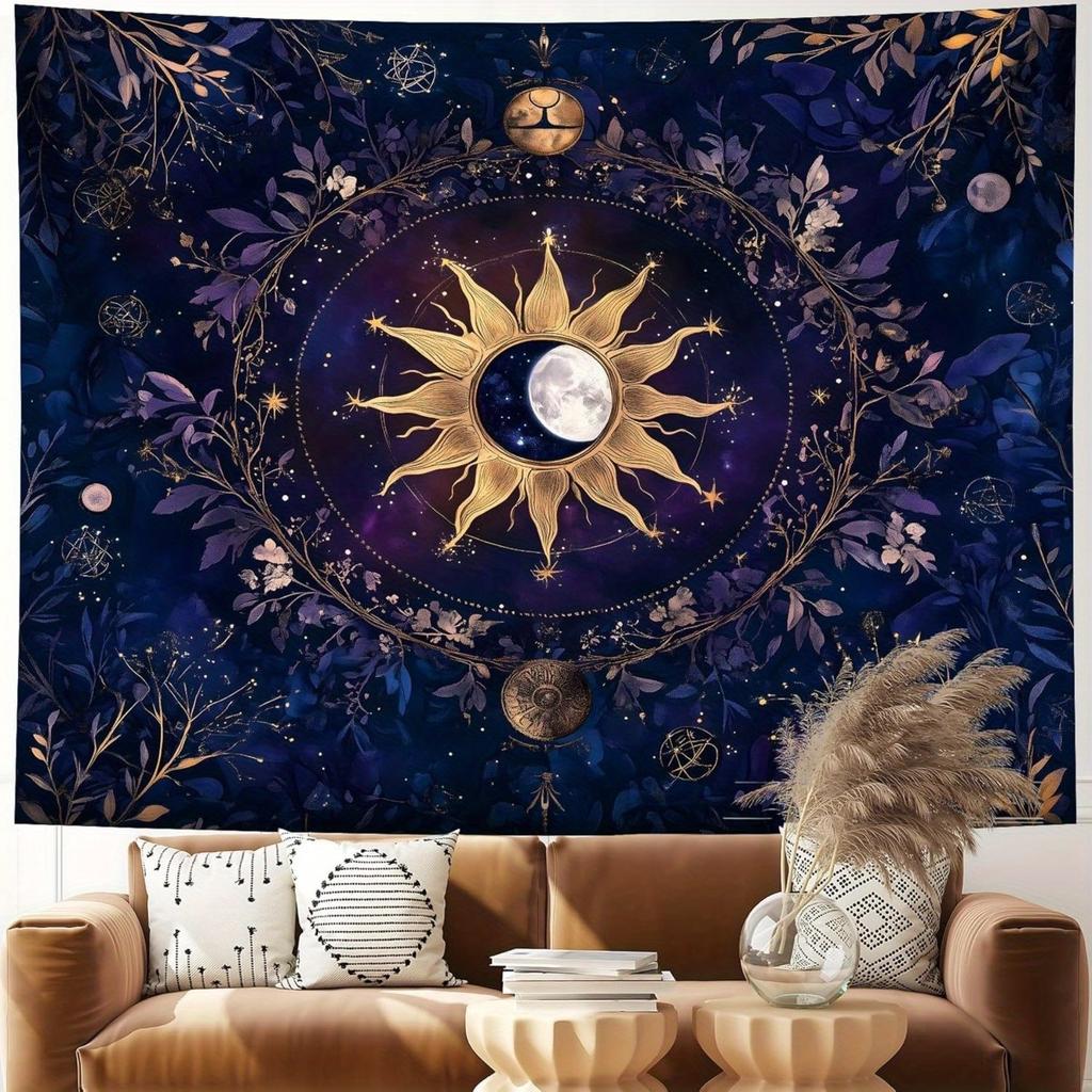 Large Celestial Zodiac Tapestry Wall Hanging Boho Astrology Moon Sun Galaxy Cosmic Space Witchy Room Decor Art