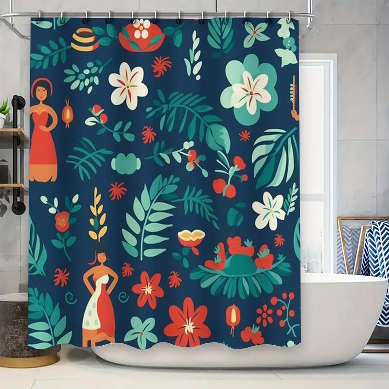 Retro Floral Shower Curtain Navy Blue Print for Bathroom Decorations 3D Printing Waterproof Polyester Fabric Shower Curtains Hom 90x180cm
