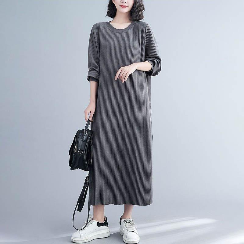Dress for Woman Cotton Plus Size Loose Stretch Casual Solid Color Soft Long Sleeve Dresses
