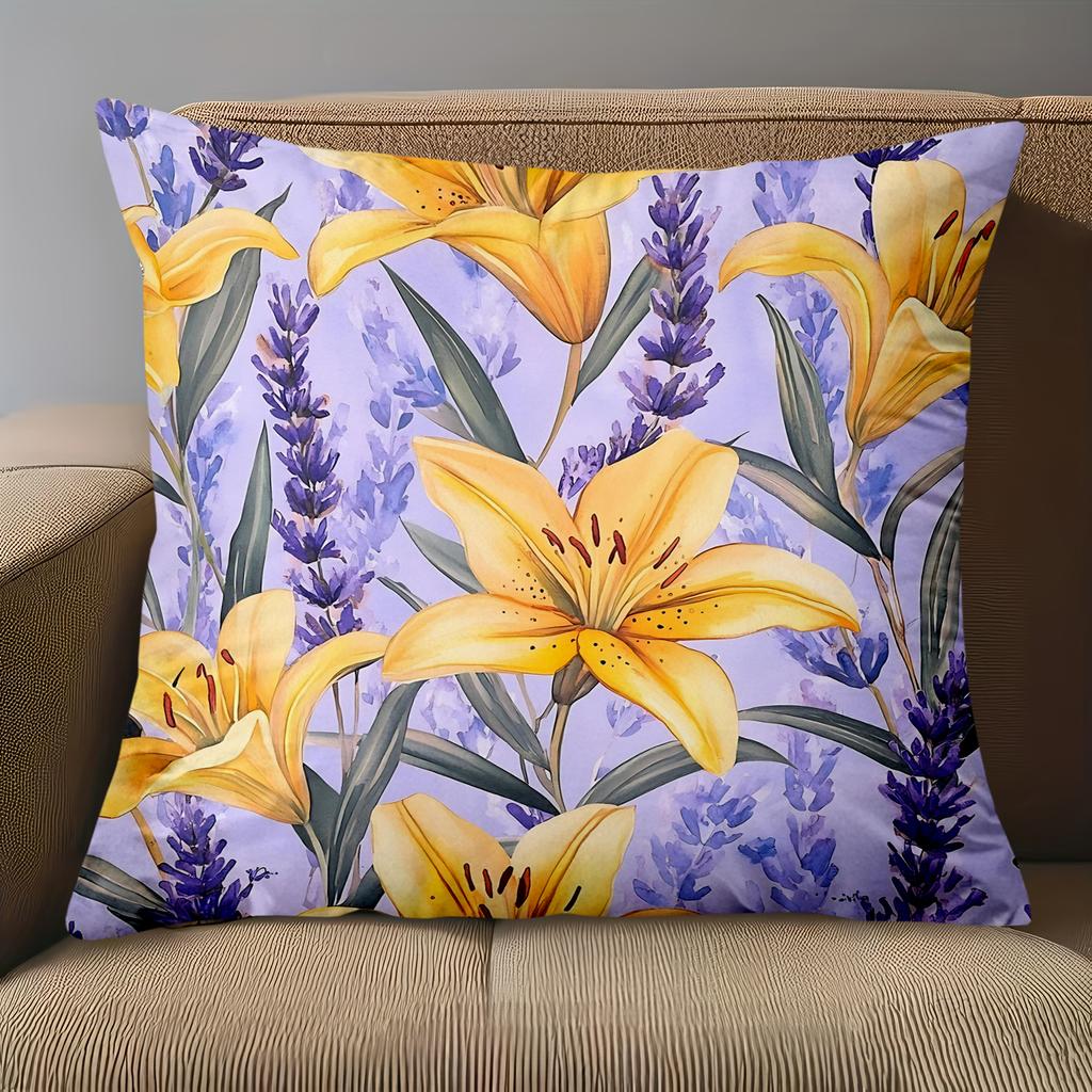 1 Pieces Watercolor Yellow Lavender Floral Throw Pillow Covers Pattern Cushion Cover Suitable For Sofa Bedroom Pillow Cover