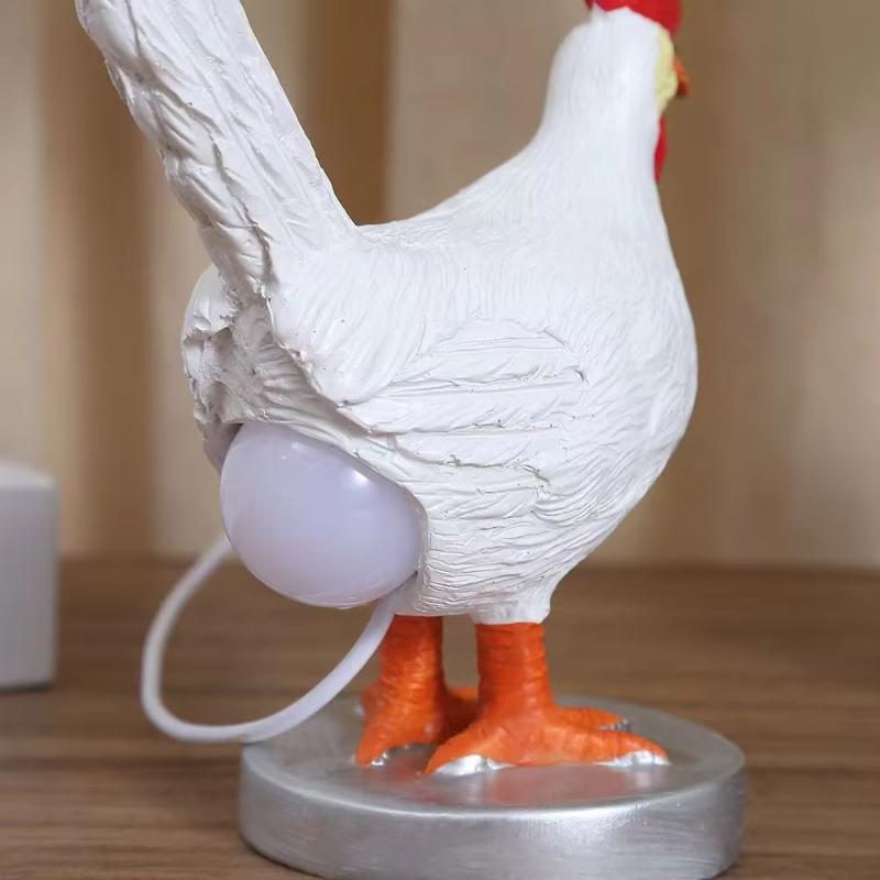 Creative resin handicrafts, realistic white egg-laying chicken night lamp head, novel bedroom home decoration, American style
