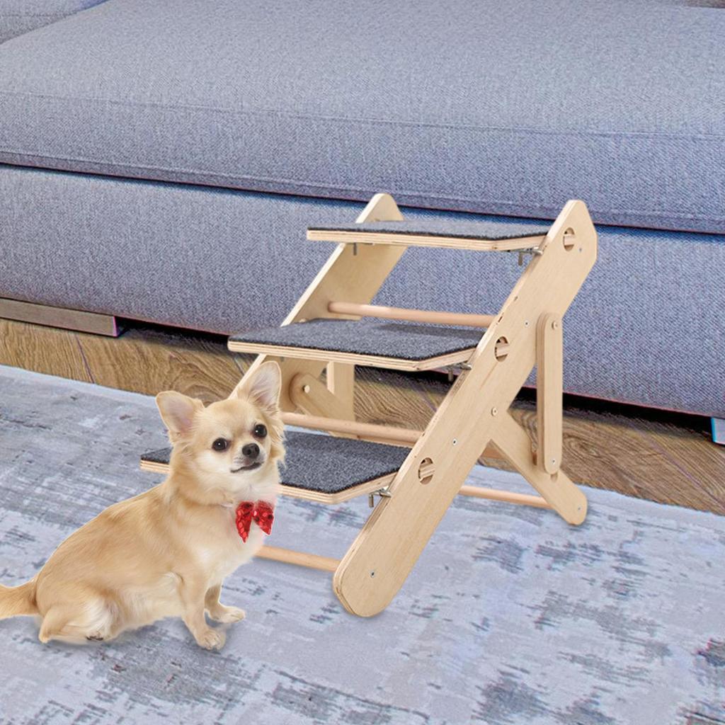 Wooden Pet Stair Portable Stable 2 in 1 for Cars Small and Older Animals 3 steps