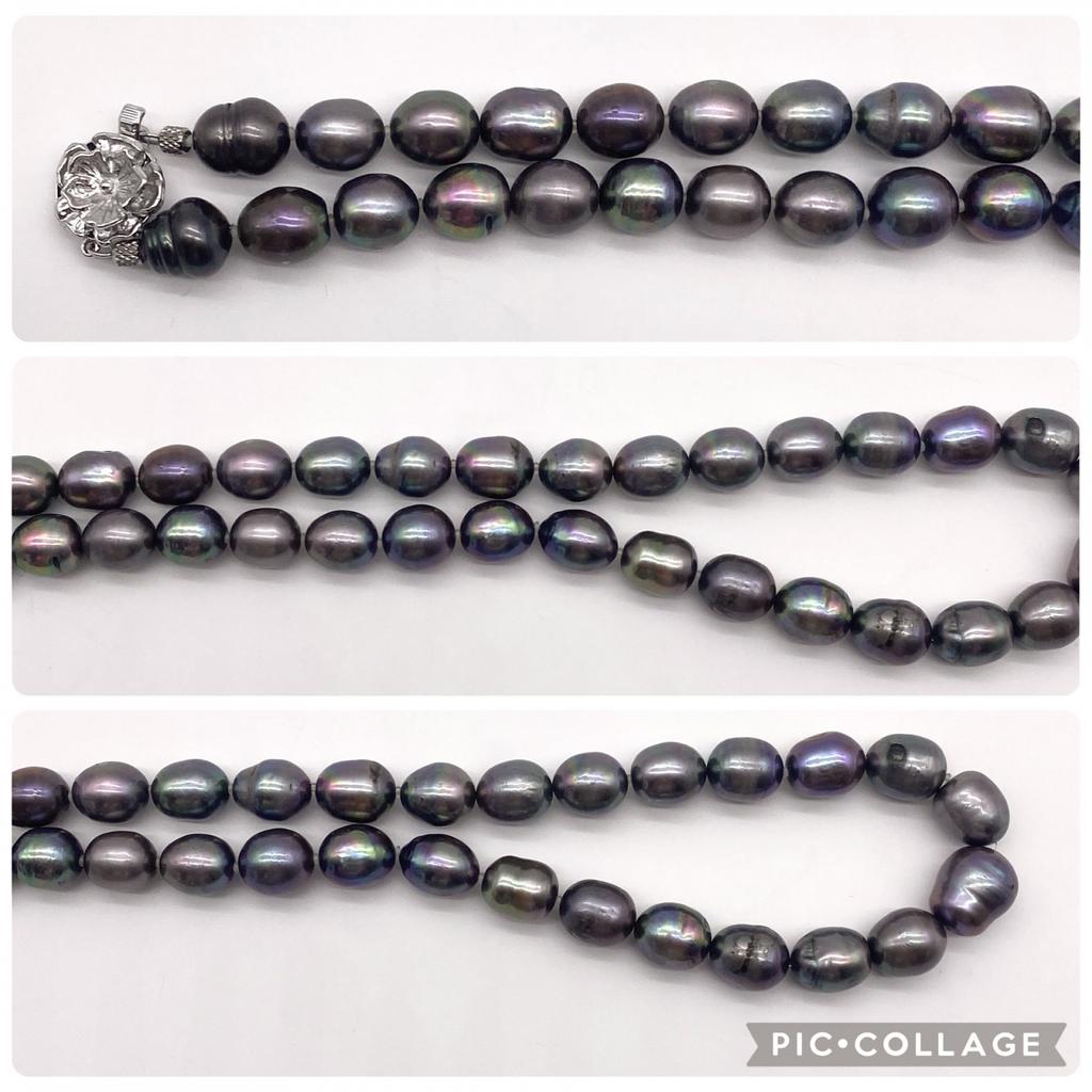 High-Quality Black Necklace Baroque Pearl Natural Jewelry Semi-Round Peacock Luster Approx 47cm 10.0mm–12.5mm 65.4g Silver Clasps