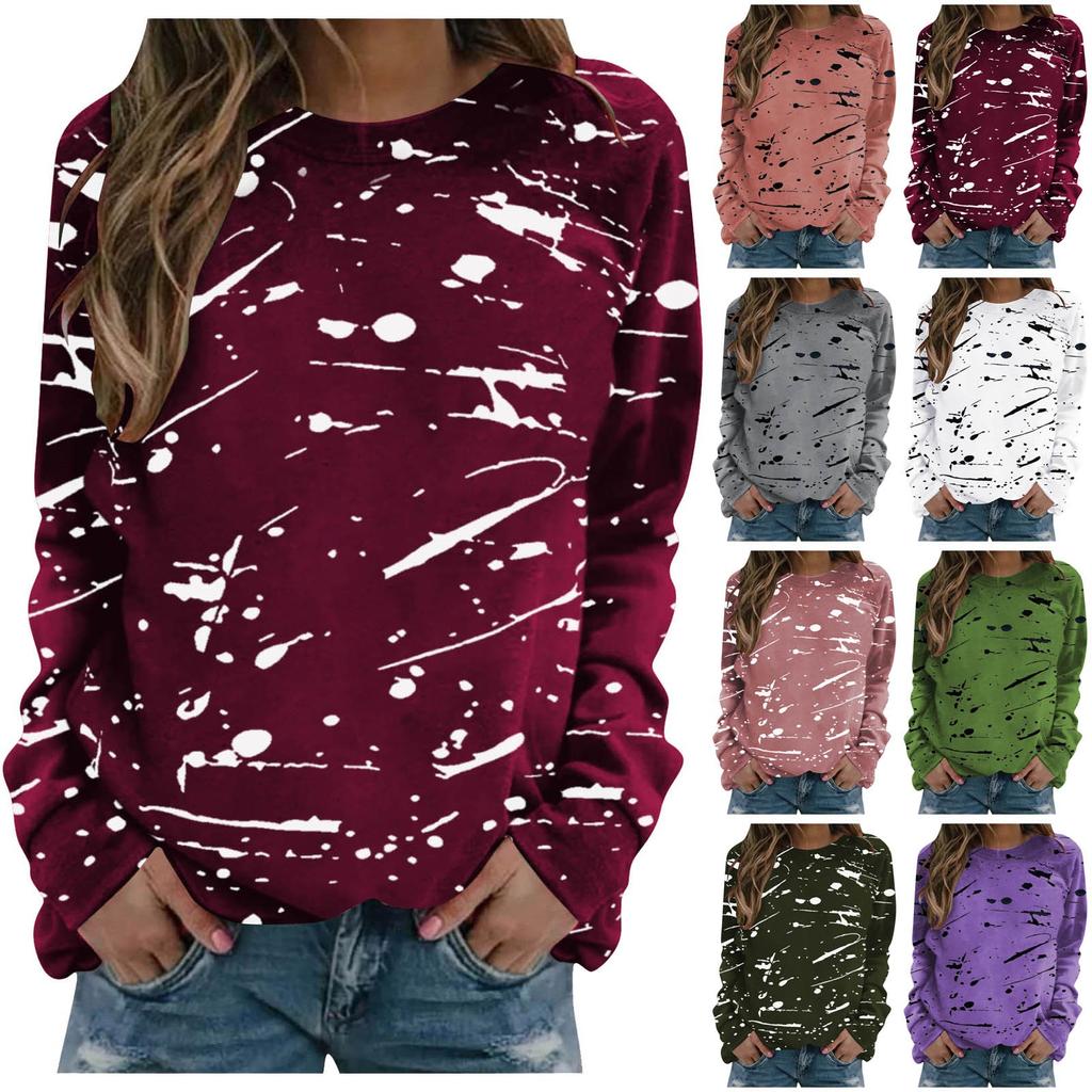 Women's Fashion Printed Tops Casual Round Neck Long Sleeve Tops