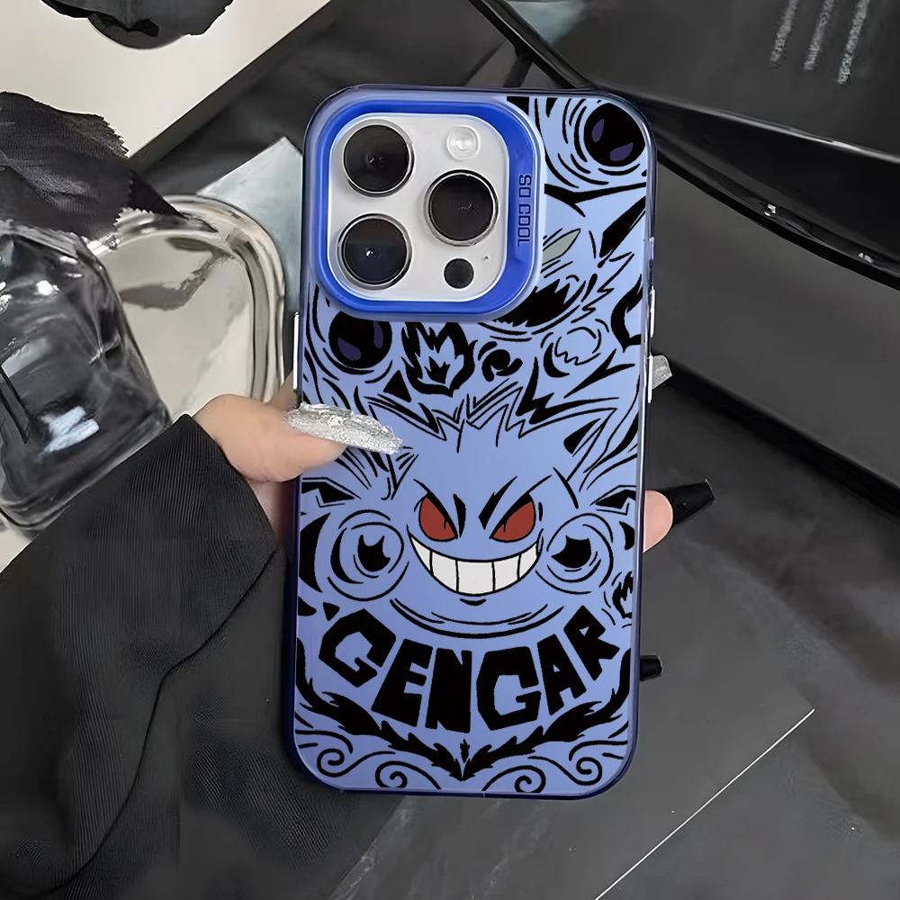 Anime Gengar Handyhülle für iPhone 16 15 14 Plus 13 12 11 Pro Max X Xs XR 8 7 Matt Bunt Silber Hartschale For iPhone 15 ProMax