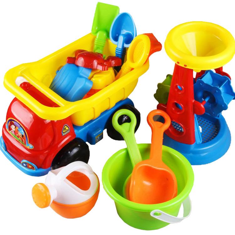 Popular Large Plastic Beach Toy Car Sandglass Set for Kids - Perfect for Sand and Water Play, Bath Time, and Recreation.