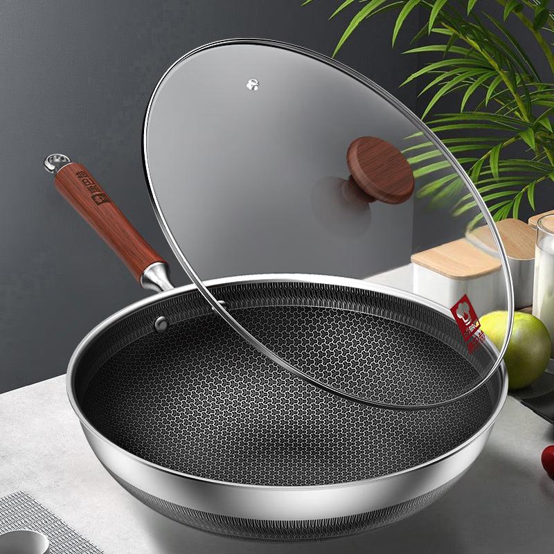 KOBACH 316L Refined Iron Non-stick Wok with Red Wood Handle, 32cm