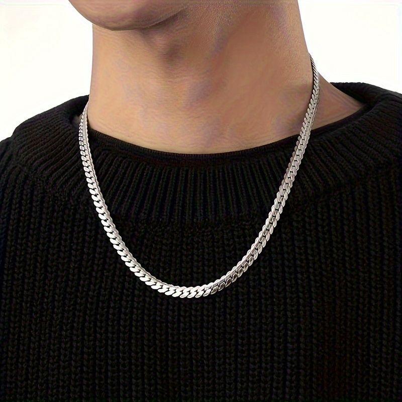 Flat Cuban Chain Necklaces for Men Boys,45-50CM Stainless Steel Chain Link Choker,Stylish Men Accessories Jewelry Gifts