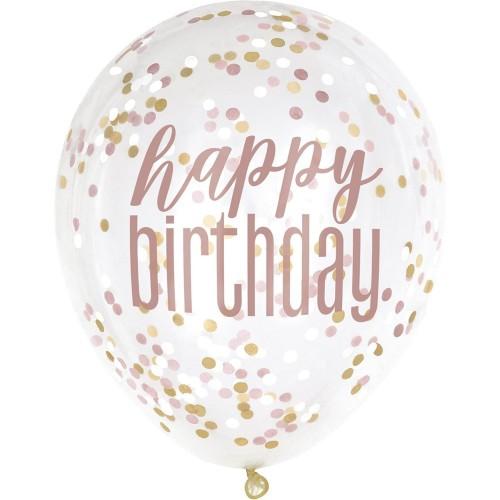 Unique Party Glitz Latex Confetti Happy Birthday Balloons (Pack of 6)