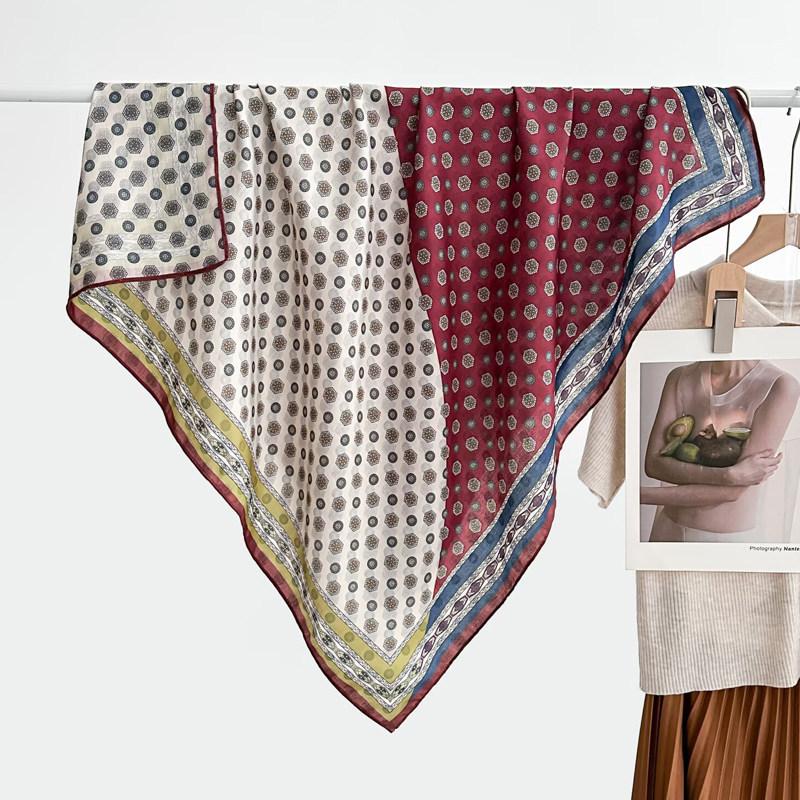 Pastoral Floral Velvet Double-sided Scarf 91 Large Square Scarf Women's Summer Travel Photo Silk Scarf Sun Protection Shawl