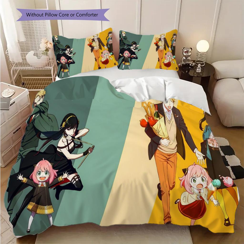 Anime Set Cute Characters Threepiece Set 1 Duvet Cover 2 Pillowcase Without Core Bedding Set Christmas Birthday Gift Soft And Comfortable