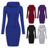Trendy Warm Women Hoodie Dress Winter Pullover Sweatshirt with Pocket Autumn Solid Color