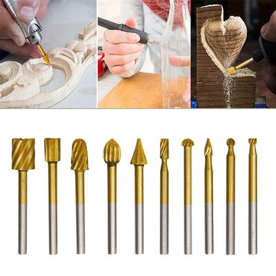 For DIY Woodworking, Carving 10Pcs HSS Router Carbide Engraving Bits Shank Power Rotary Tools Woodworking Milling Cutter