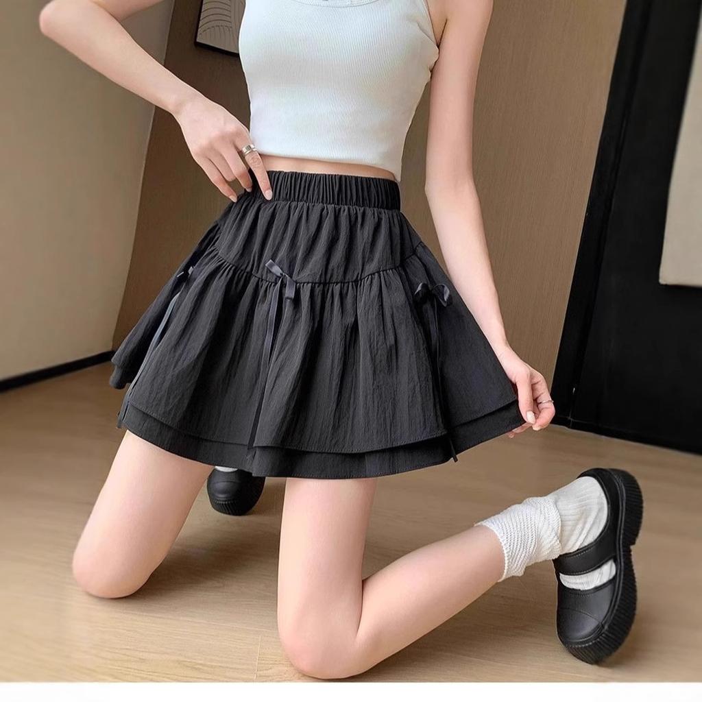 Women's Summer New Style with Bows and Puffy Skirts, High Waist, Anti-exposure A-line Cake Skirt