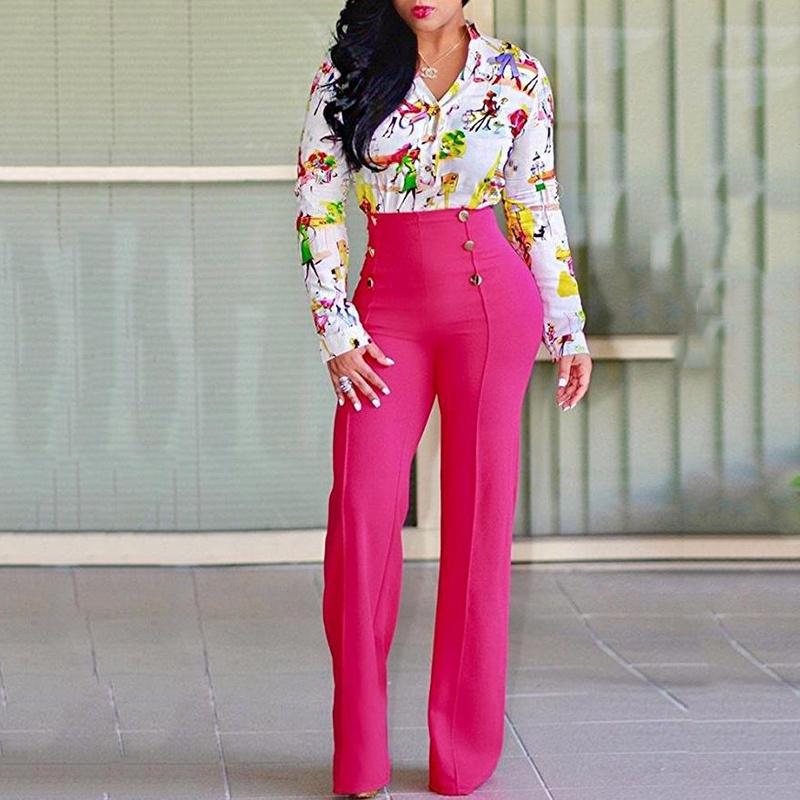 Casual High Women Waist Flare Wide Leg Long Pants Summer Fashion 5 Color
