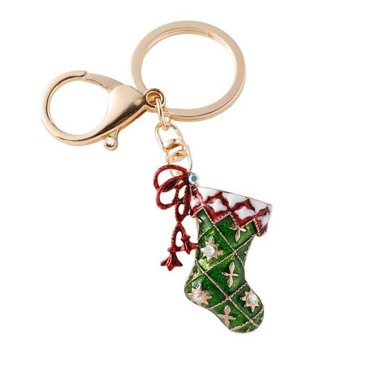 Christmas Keychain Snowman Christmas Tree Stockings Rabbit Shape Key Ring Rhinestones Inlay Key Organizer