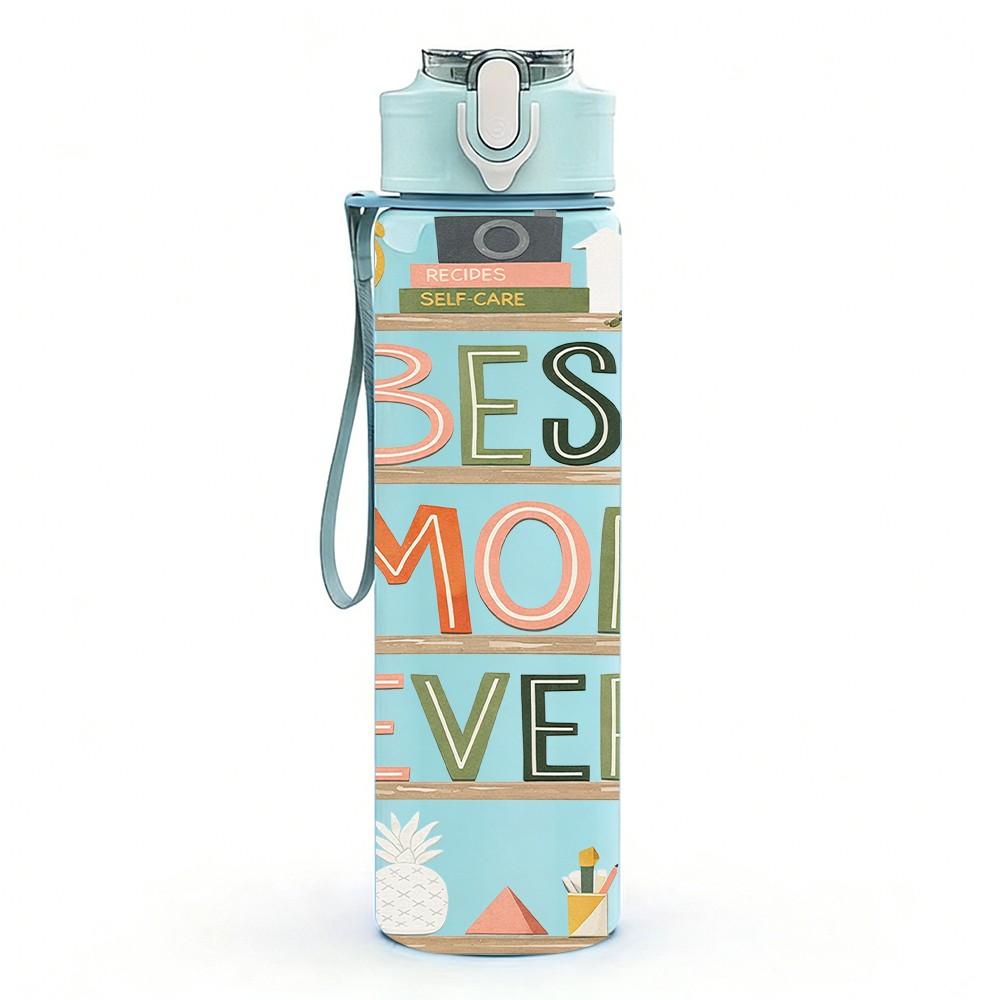 1PC Best Mom Ever Floral Letter Print 750ml Color Plastic Sports Water Bottle Leakproof Flip Straw Lid Suitable for Sports Office Home Use