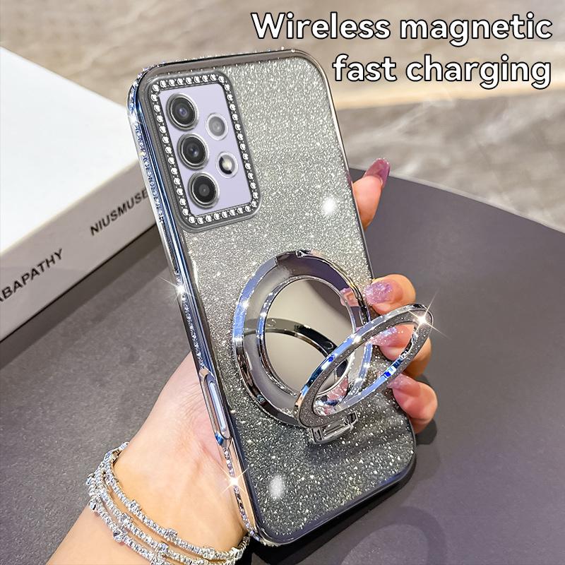 for Samsung Galaxy A32 A33 A34 A35 A36 Luxury Glitter Magsafe Bracket Diamond Case for Samsung A35 Make Up Mirror Plating Cover