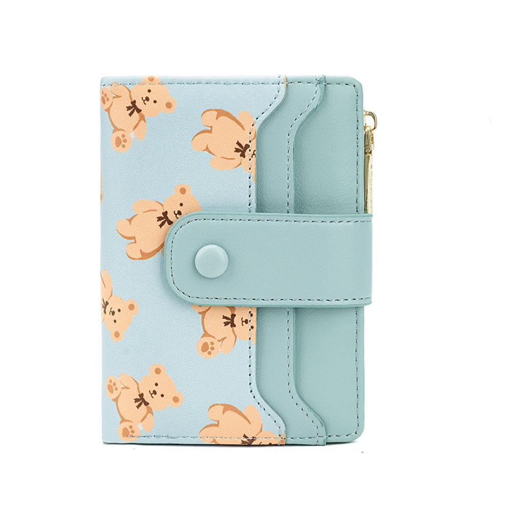 Dámská kreslená peněženka s medvídkem s velkokapacitní kapsou na mince, skládací multifunkční kabelka se spojkou