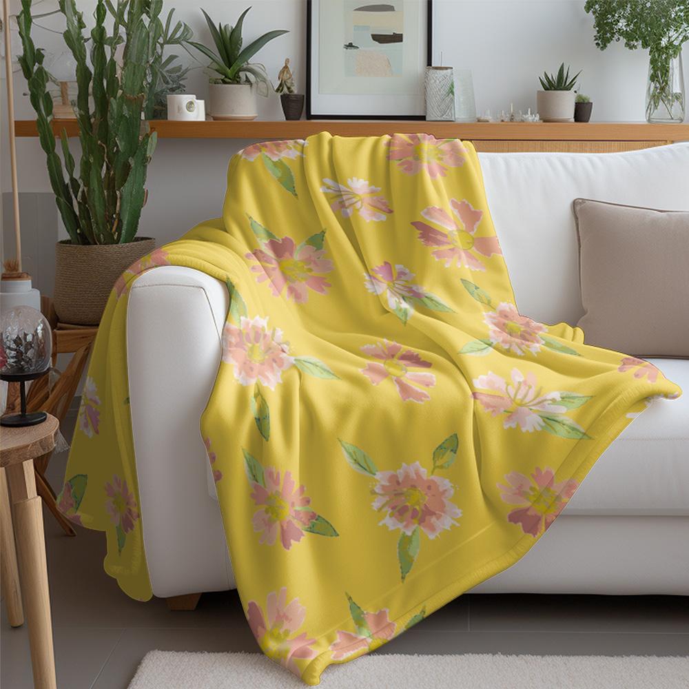 Soft Cozy Fleece Blanket Watercolor Floral Print Throw Blanket for Sofa Bed Decoration Gift