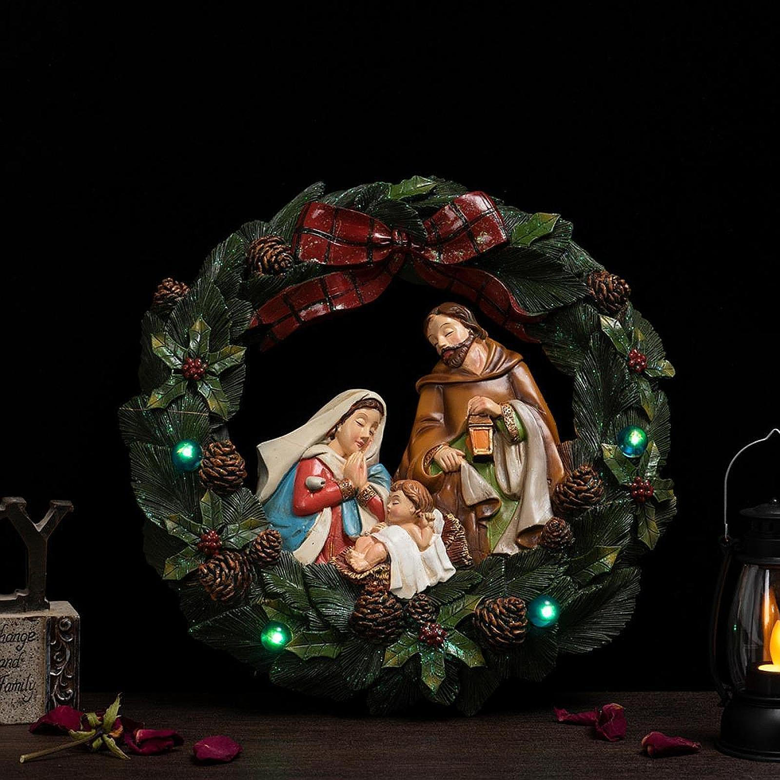 

Christmas Wreath Nativity Scene Decorative Outside Front Door Xmas Decor for Fireplace Living