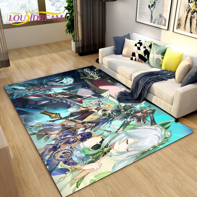 Cartoon Game Gamer Genshin Impact  Area Rug,Carpet Rug for Living Room Bedroom Sofa Doormat Decoration, Kids Non-slip Floor Mat