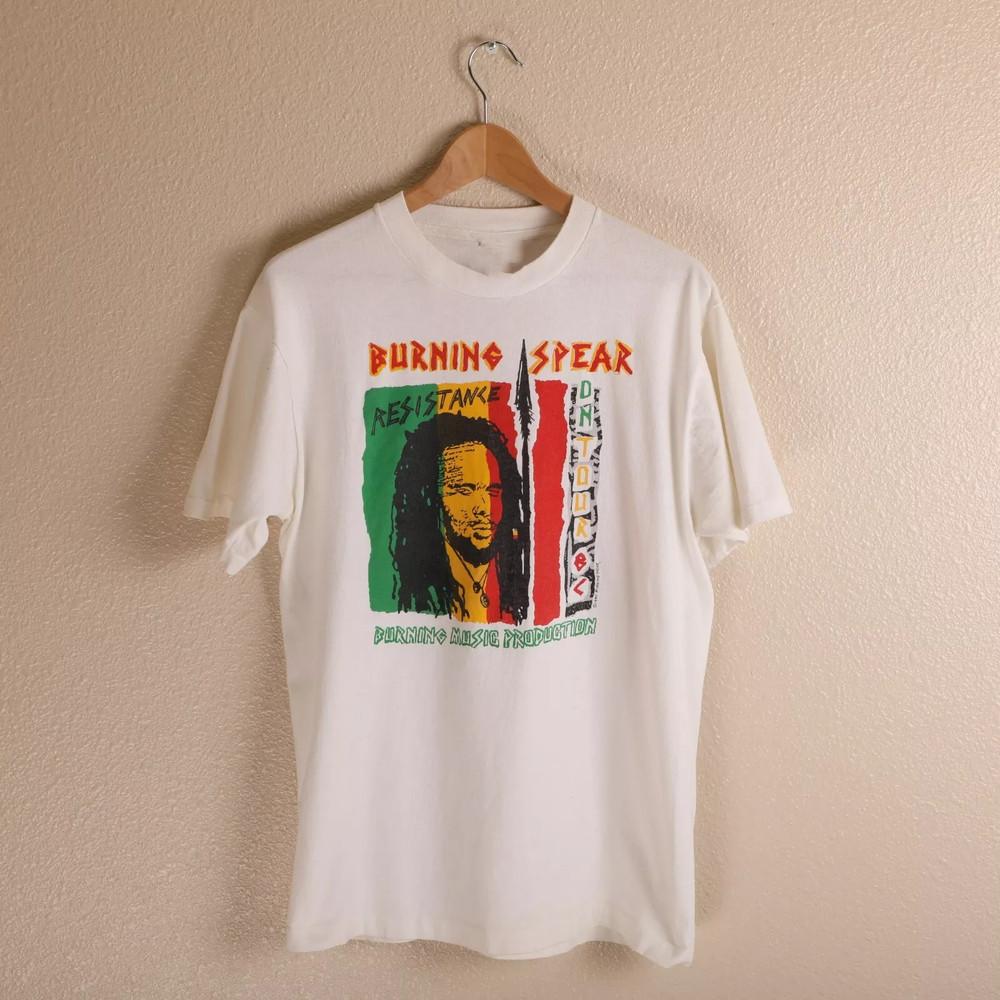 Винтаж Burning Spear Регги Тур Хлопок Белый Полный Размер Унисекс Футболка KN065 Унисекс Футболка XXXXL