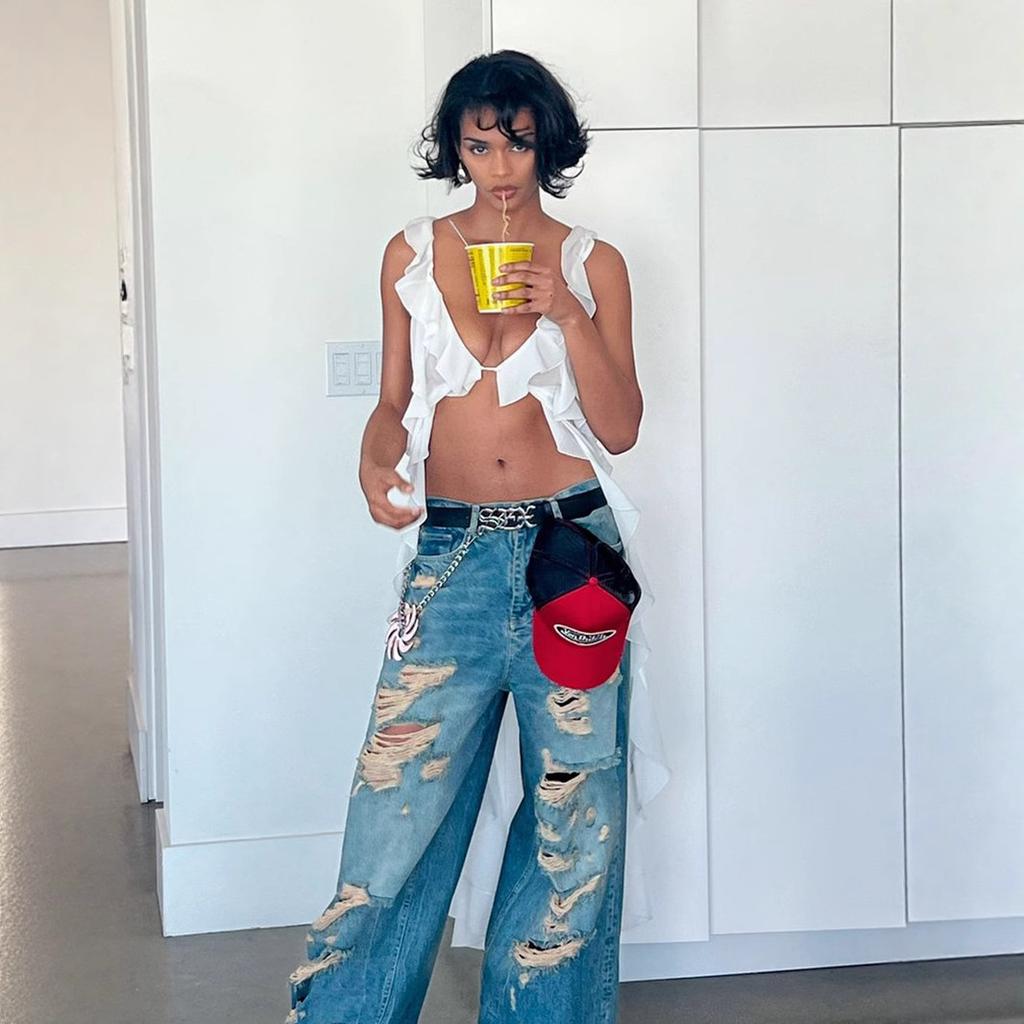 Xiecha sexy Trägerkleid, Europäisches und Amerikanisches Sommer-Neues V-Ausschnitt-Trägerkleid mit Lotosblatt-Saum für Damen