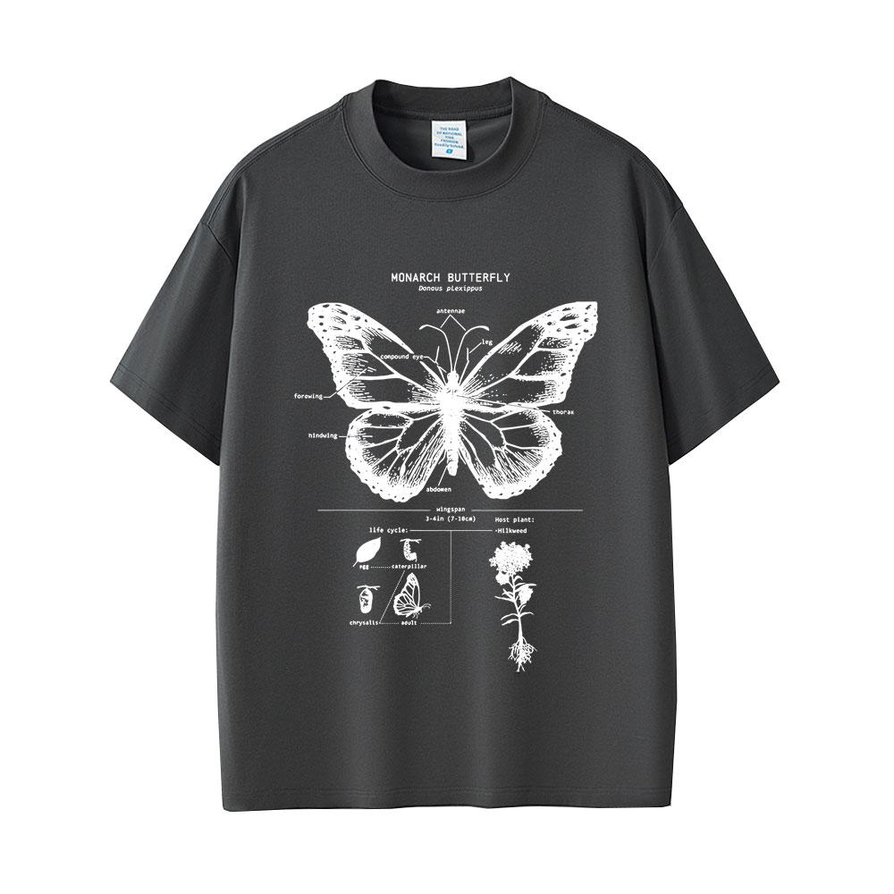 Monarchfalter Anatomie Grafik T-Shirt Herren Damen Lässig Oversized Lustiges T-Shirt Unisex Mode Vintage Kurzarm T-Shirts