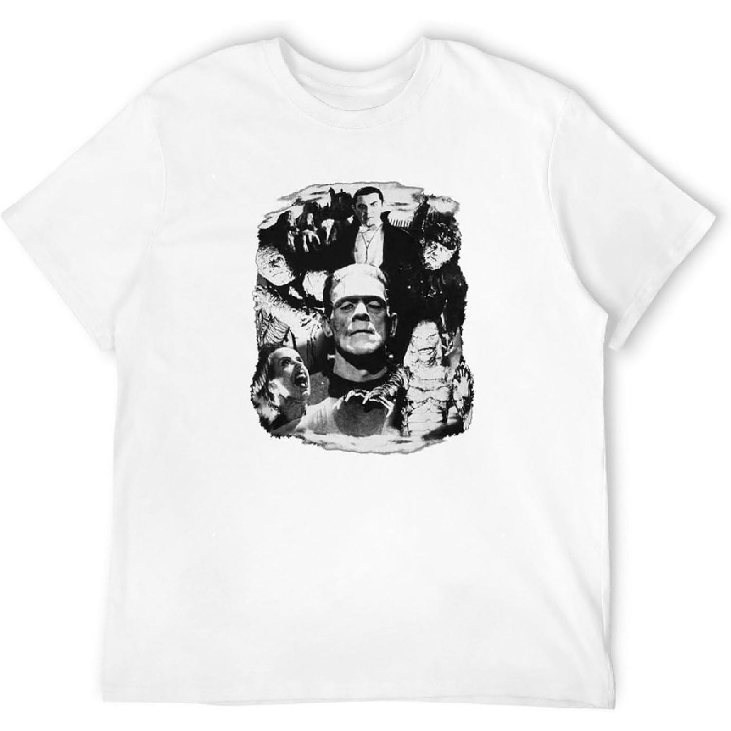 BLWANG Men s Monsters Collage Frankenstein Karloff Lugosi T-Shirts White S
