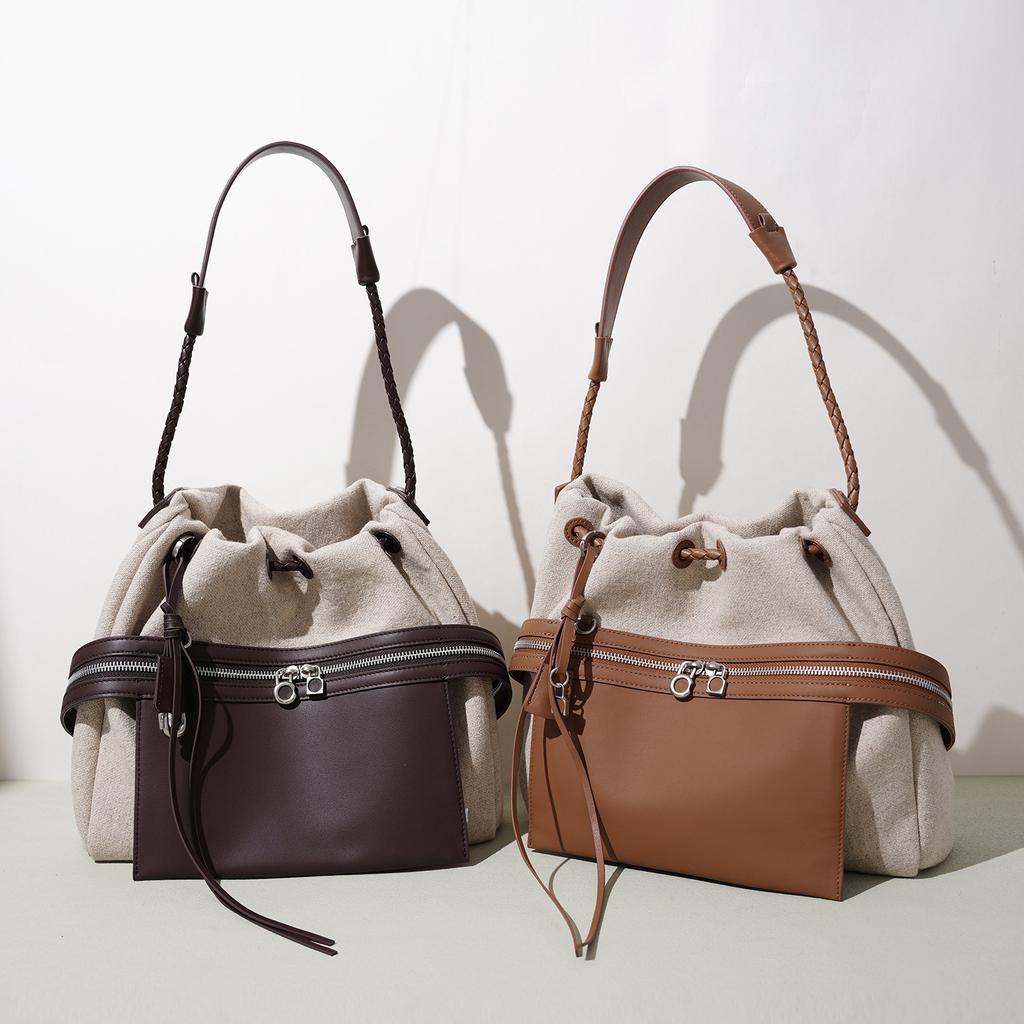 New Cotton-linen Pleated Simple Shoulder Bag, High-end Commuter Underarm Bag, Large-capacity Tote Crossbody Bag
