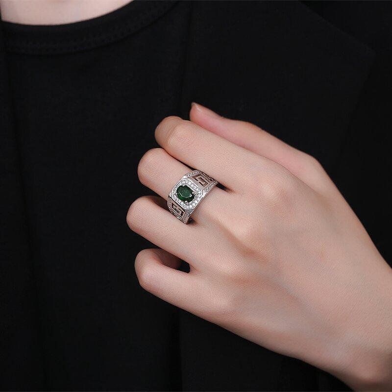 New Product Real Emerald Men's Ring Zircon Inlaid European and American Fashion Domineering Men's Ring