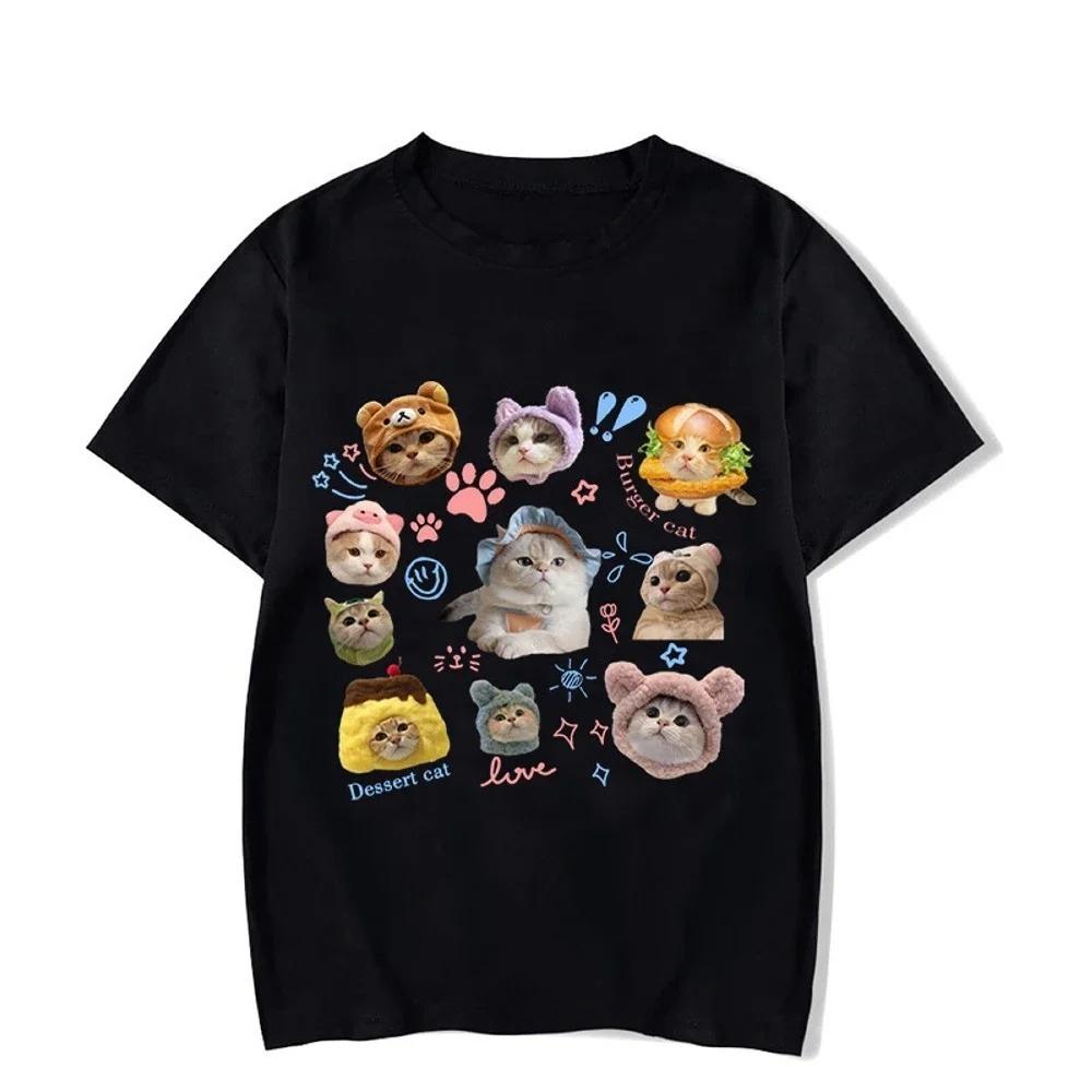 Kätzchen Avatar Bluse Damen T-Shirt Weiblich Y2k Kleidung Mädchen Kawaii Oberteile Haustier Druck Streetwear Niedliche Katze Grafik Kleidung