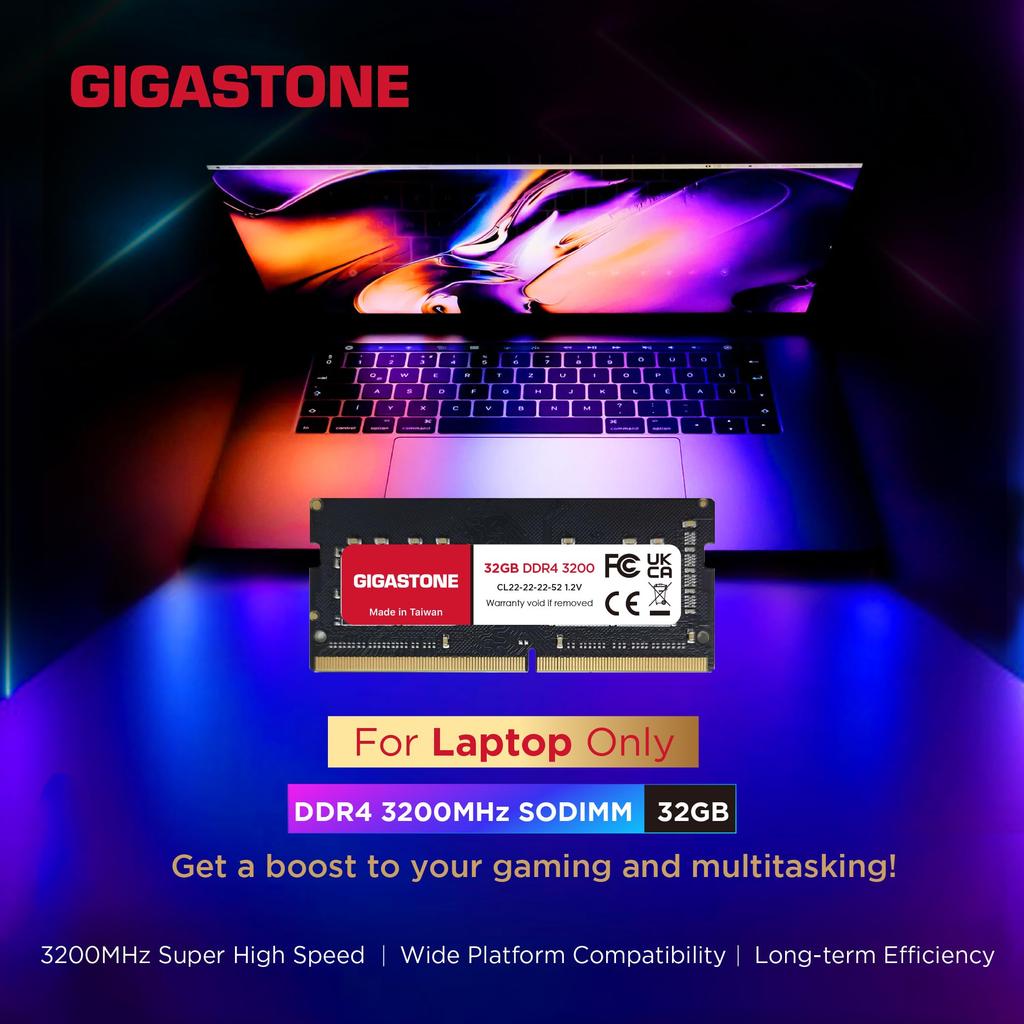 GIGASTONE 32GB DDR4 3200MHz or CL22 SODIMM Unbuffered Laptop Memory Module Upgrade (2933MHz 2666MHz) PC4-25600 (PC4-23400/21300) 1.2V 260-pin Non-ECC