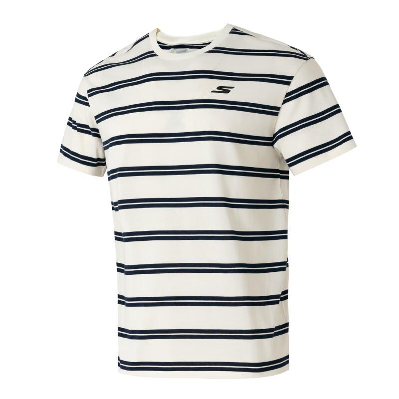 Skechers Fashion Sports Series Logo Fitness Training Comfortable Breathable Casual Short Sleeve T-Shirt Unisex Tops Beige P225U121-0280 S