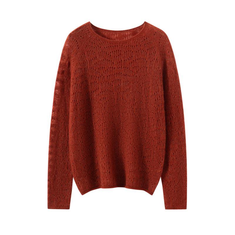2024 Women's Cashmere Silk Knit Sweater - Hollowed-Out Long Sleeve Autumn/Winter Top