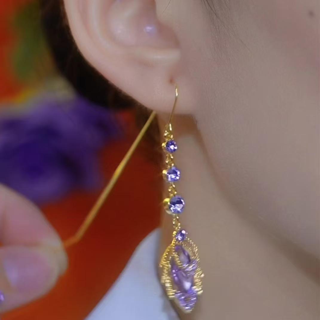 

Amethyst Leaf Tassel Earrings: Niche Design for High-End Women - 2025 New Style золотой