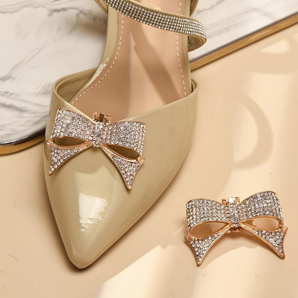2Pcs/set Charm Buckle Wedding Bride Shoe Accessories Rhinestone Shoe Clip Square Bow Shoe Decorations Shiny Decorative Clips
