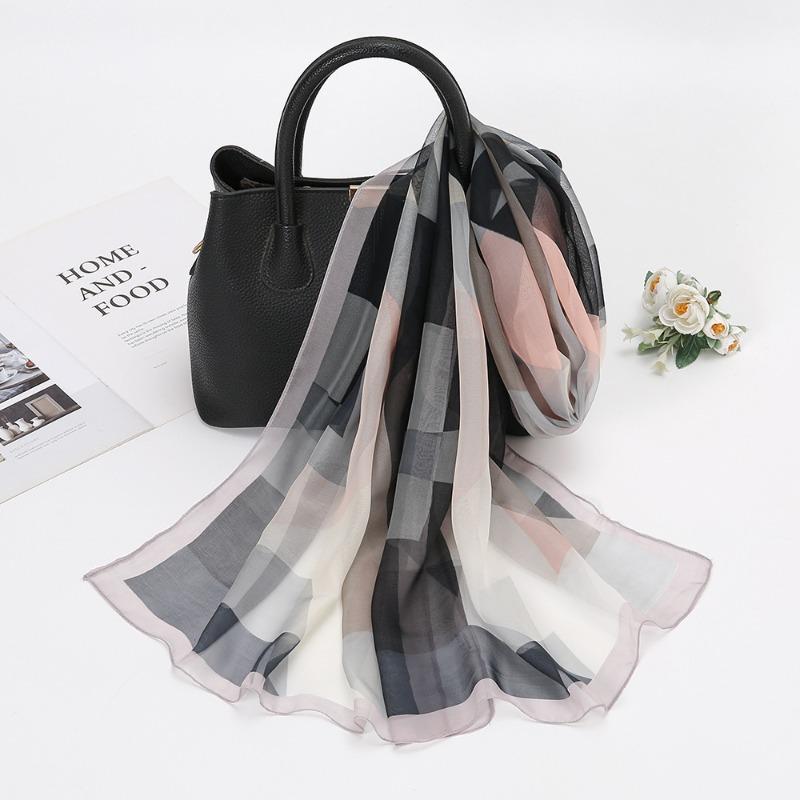 New Georgie yarn splicing color plaid silk scarf women, spring and summer high-quality chiffon festive gifts