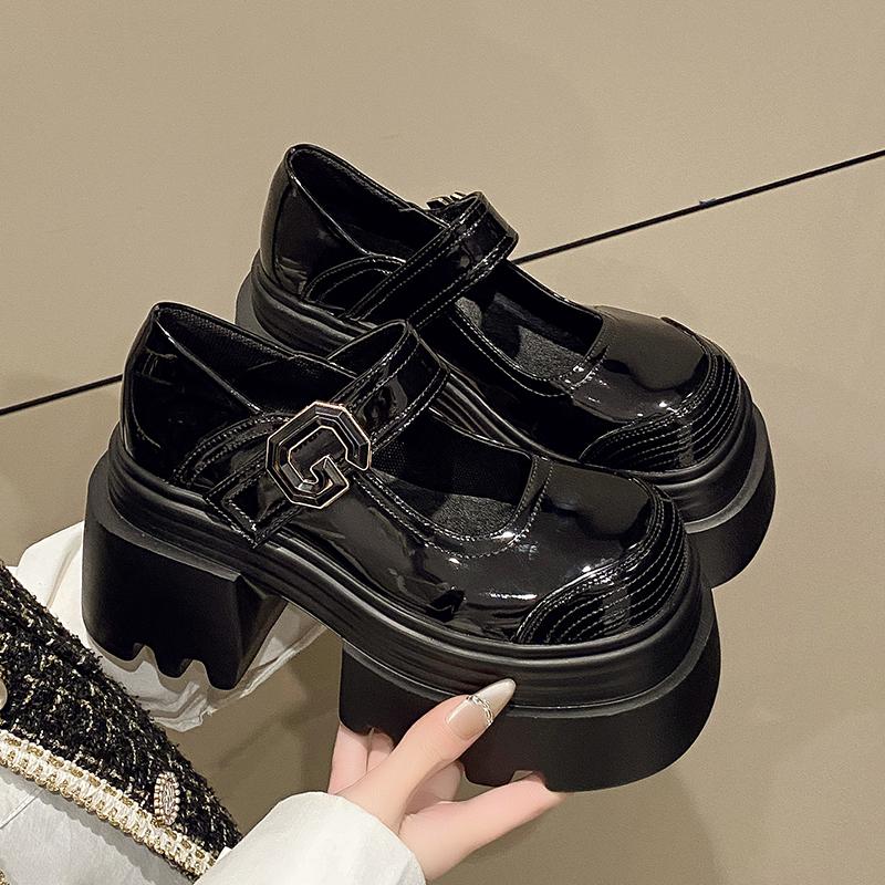 Stivali alla Moda 10,5 cm in Pelle Verniciata Autunno Stivali con Zeppa Piattaforma Scarpe Basse Casual Primavera Mary Jane Donna Tacchi Alti Chunky Scarpe di Marca