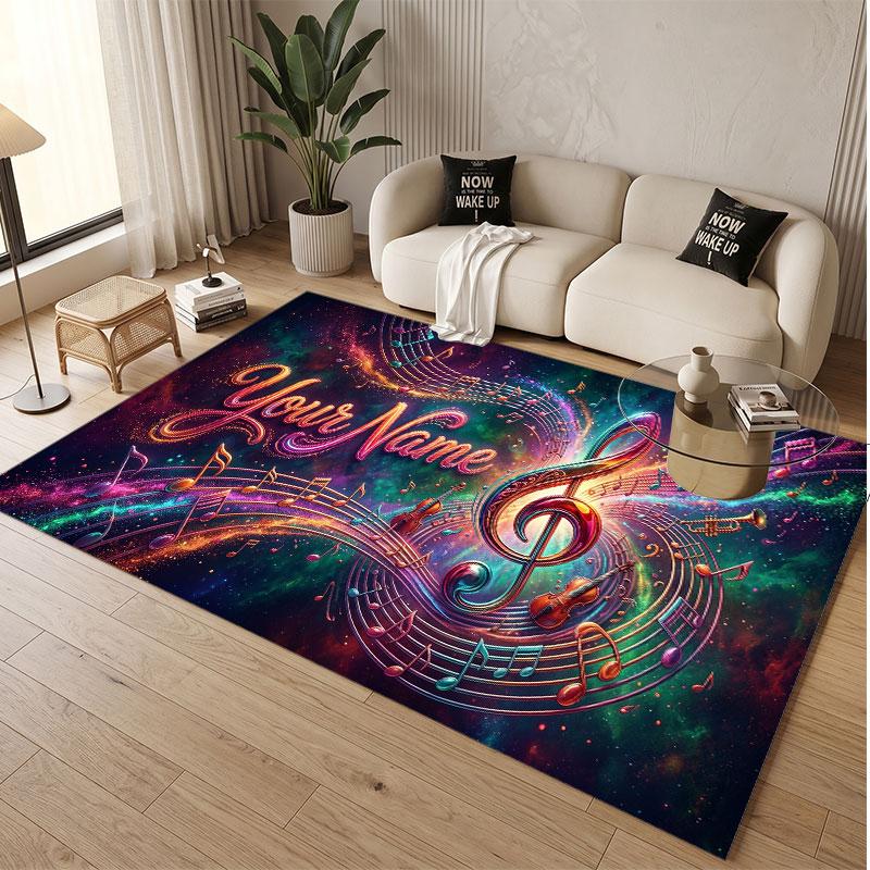 Tappeto in Velluto Morbido di Cristallo Tema Generale Musica Stampa Personalizzata Nome & Testo Tappeto Antiscivolo per Camera da Letto Soggiorno