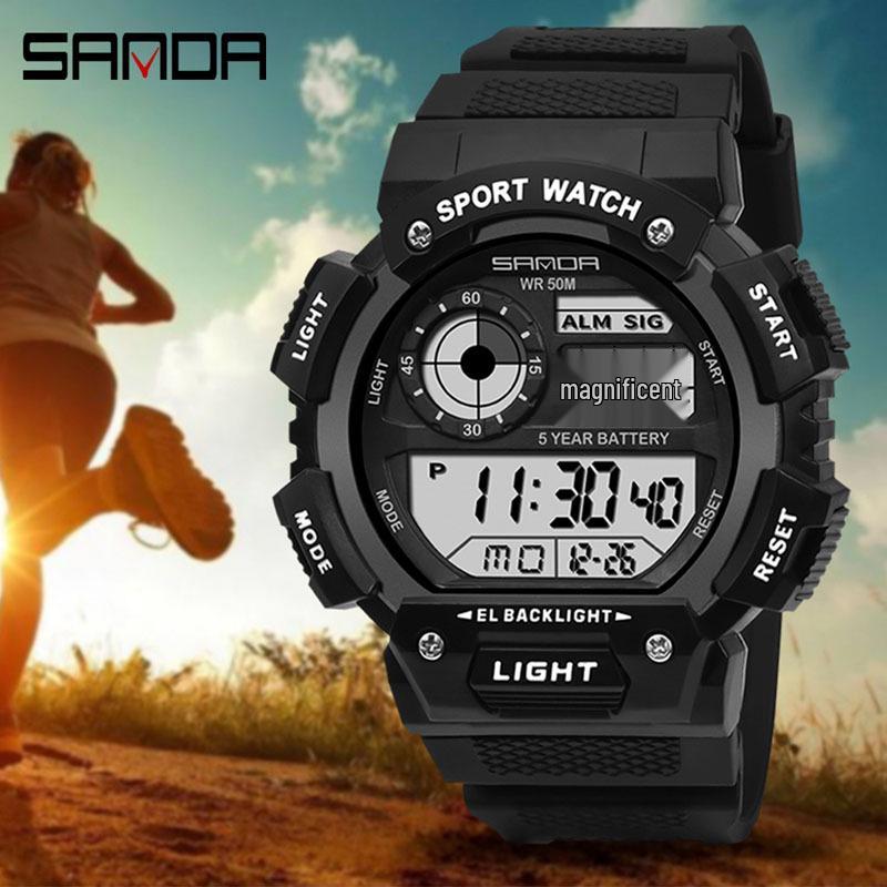 SANDA Waterproof Multifunctional Luminous Sports Watch with Alarm and Electronic Display for Students