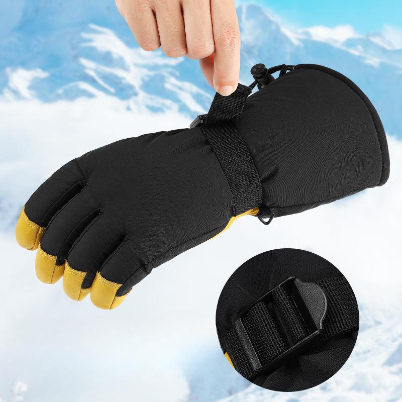 Guanti da Sci Sono Divisi in Pelle di Mucca Isolamento Termico Cotone Ispessito Resistenti al Freddo Lunghi per Alpinismo sulla Neve Antivento e Caldi