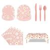 24pcs 7/9inch Pink Daisy Theme Disposable Tableware Flower Plate Napkin Straws Banner Birthday Party Baby Shower Wedding Decor