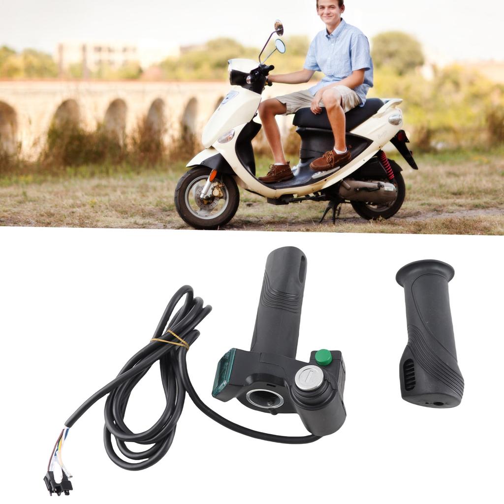 Electric Bike Throttle Grip Kit, 2 PCS Voltage Display Handlebar with SM Interface, for 12V to 99V Electric Bikes Lithium Battery