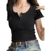 Front Shoulder Short Sleeve T-Shirt Women's Summer Versatile U-Neck High Waist Short Large Neckline Tights