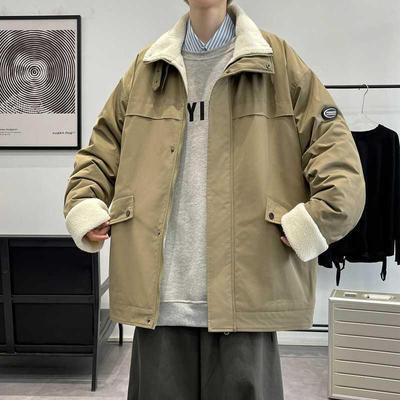 Clothes Men's Velvet Thickened Cotton-padded Clothes Middle-aged and Young People Stand-up Collar Warm Jacket Men's Tooling Cotton-padded Jacket