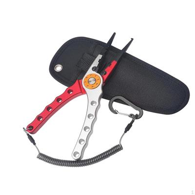 Fishing Pliers Saltwater Aluminum with Sheath and Lanyard Cutters Split Ring Hook Remover