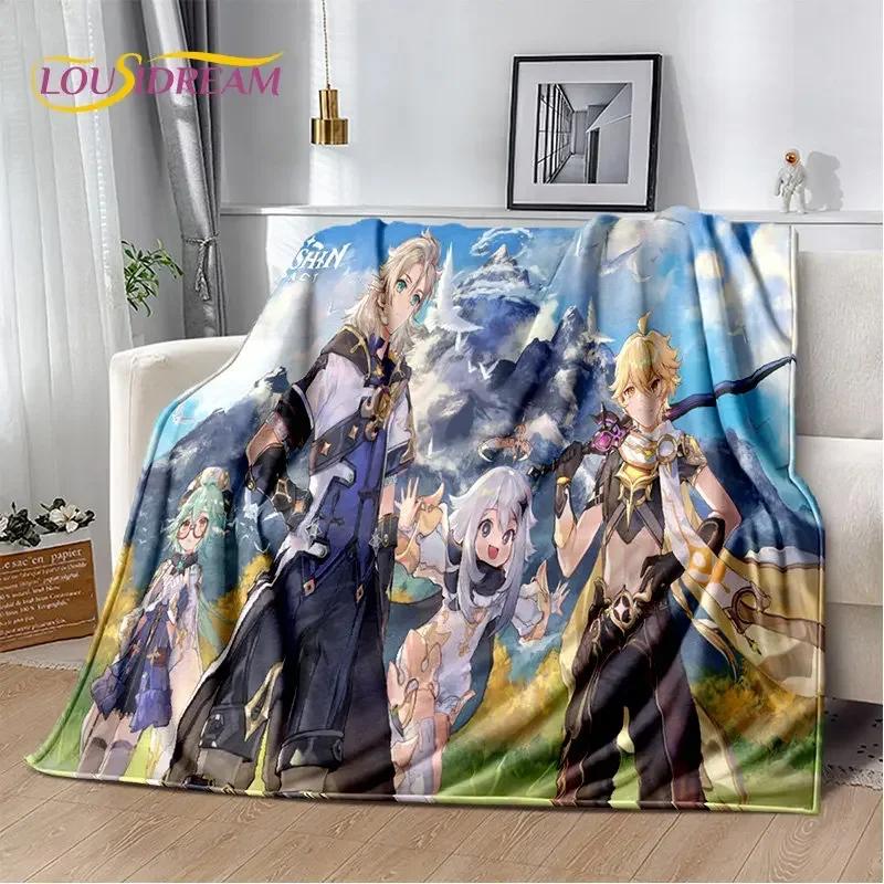Genshin Impact Cartone Animato Gioco Coperta Morbida di Peluche, Coperta di Flanella Coperta da Lancio per Soggiorno Camera da Letto Letto Divano Copertura da Picnic Bambini