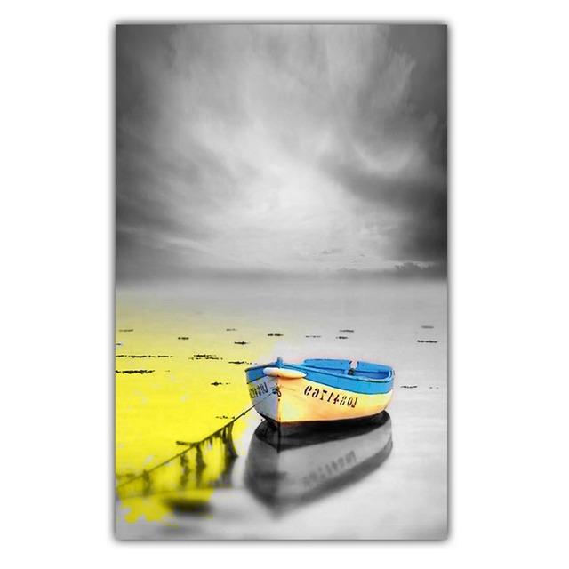 Aesthetic Fashion Port Scenery Canvas Painting Wall Art Lake Boat Poster Office Living Room Corridor Home Decoration Mural No Frame